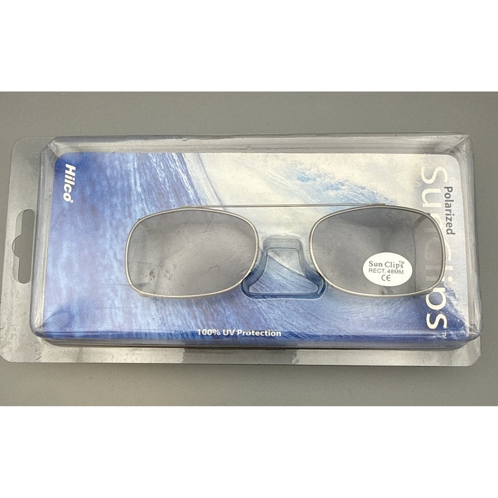 New Hilco Clip-Ons POLARIZED Sunglasses  Black 48MM Pewter/Gray Rectangle w/case